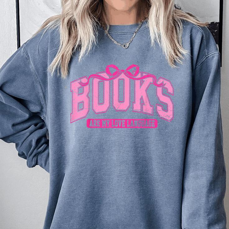 Retro Pink Coquette Bow Valentine Book Lover Varsity Comfort Colors Sweatshirt