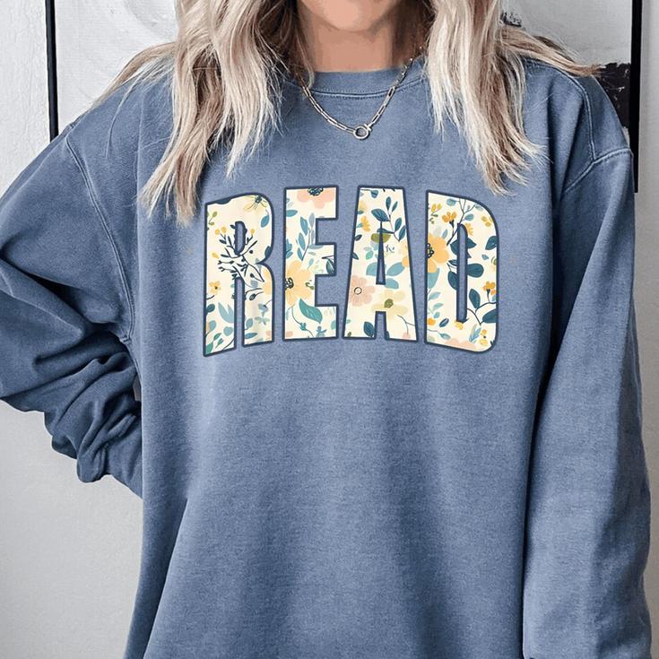 Retro Read Floral Reading Bookworm Librarian Book Lover Comfort Colors Sweatshirt