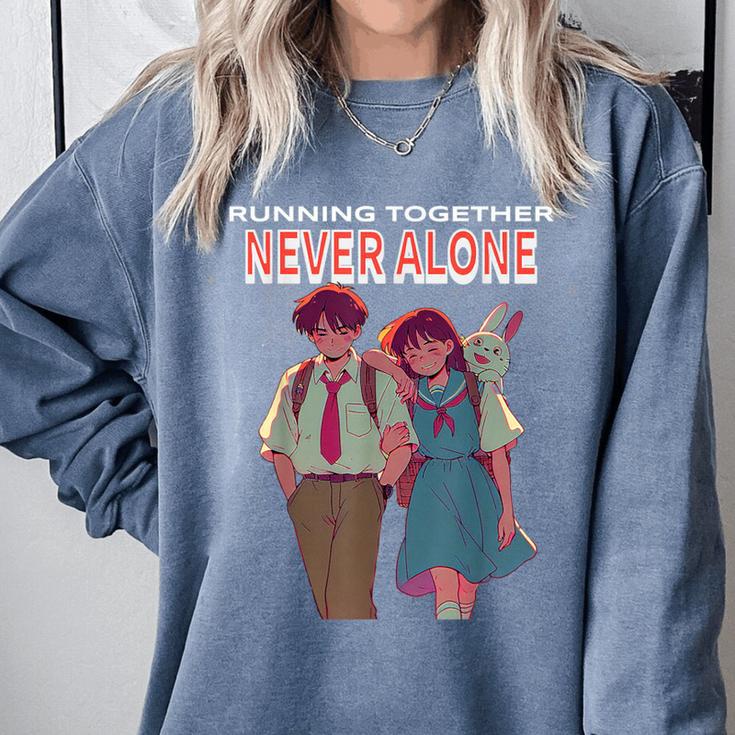 Running Together Always Connected Anime Nostalgia Message Comfort Colors Sweatshirt