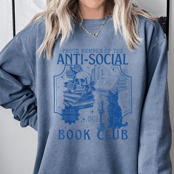 Sarcastic Anti Social Book Club Cat Skull Book Lover Comfort Colors Sweatshirt