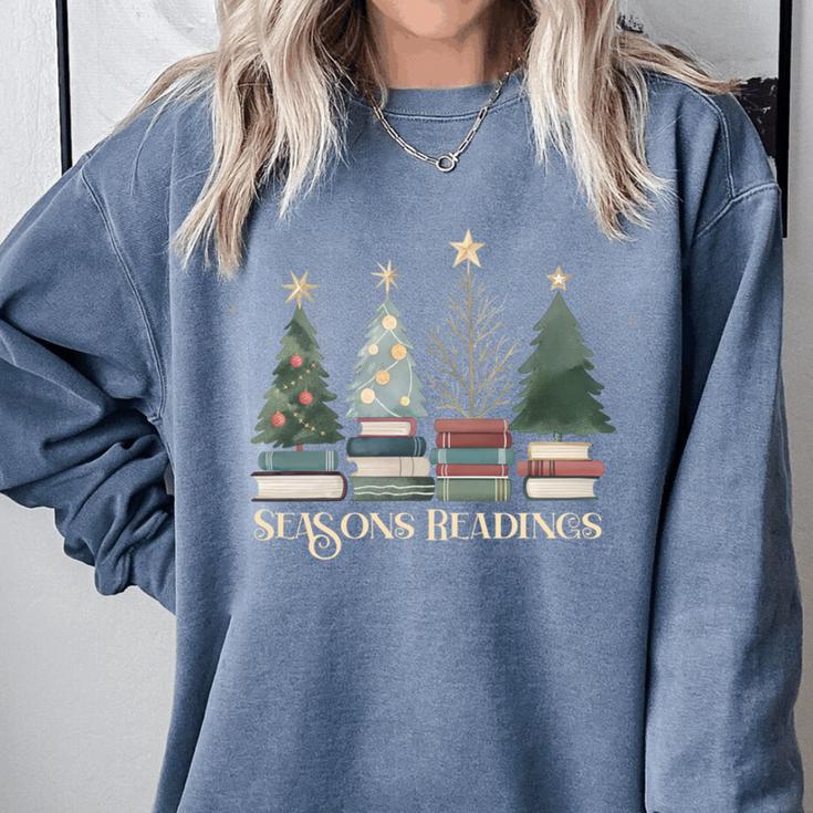 Seasons Readings Christmas Tree Book Lover Comfort Colors Sweatshirt
