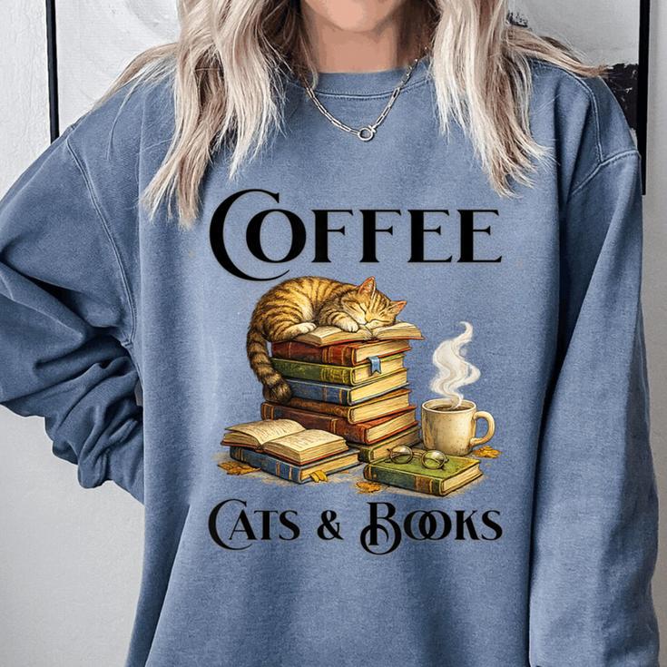 Sleeping Cat And Books With Coffee Lover Comfort Colors Sweatshirt
