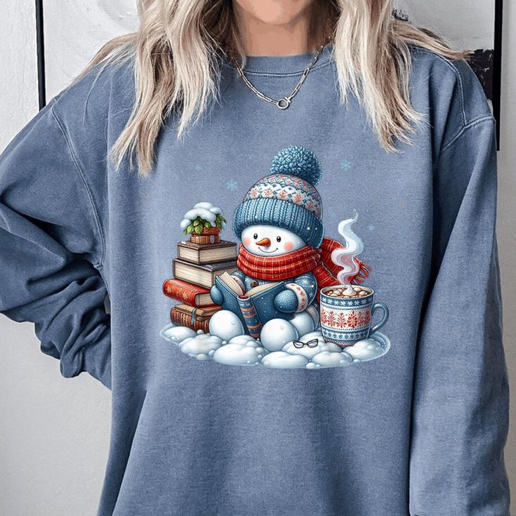 Snowman Reading Books Lovers Librarian Bookworm Christmas Comfort Colors Sweatshirt Snowman Reading Books Lovers Librarian Bookworm Christmas Comfort Colors Sweatshirt