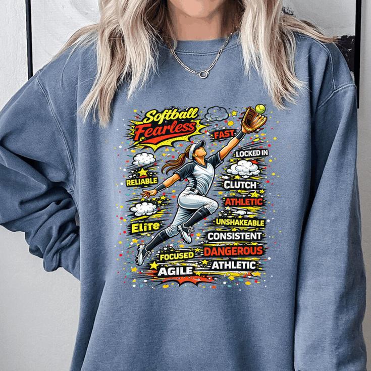 Softball Outfielder Best Traits Brave Retro Comic Book Art Premium Tri-Blend Comfort Colors Sweatshirt