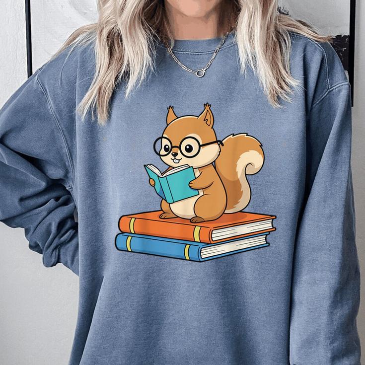 Squirrel Reading Book Glasses Bookworm Librarian Comfort Colors Sweatshirt