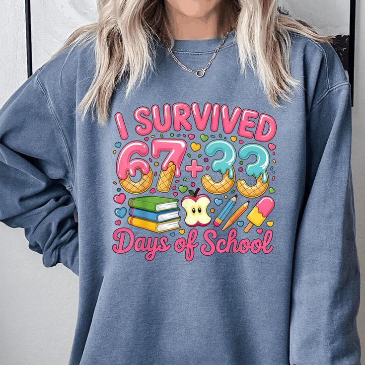 Survived 67 Days Of School Ice Cream Drip Apple Pencil Book Comfort Colors Sweatshirt