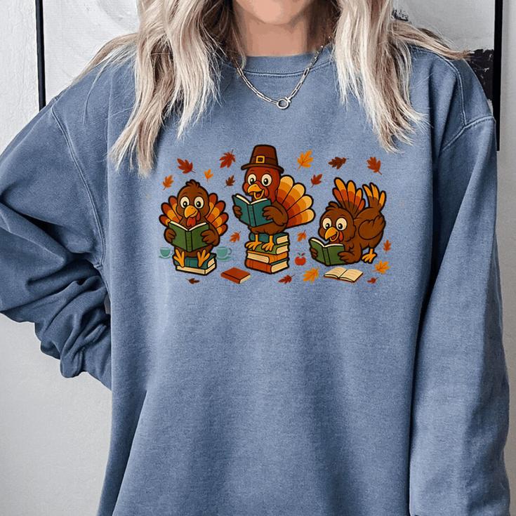 Teacher Fall Thanksgiving Turkey Reading Books Lovers Comfort Colors Sweatshirt Teacher Fall Thanksgiving Turkey Reading Books Lovers Comfort Colors Sweatshirt