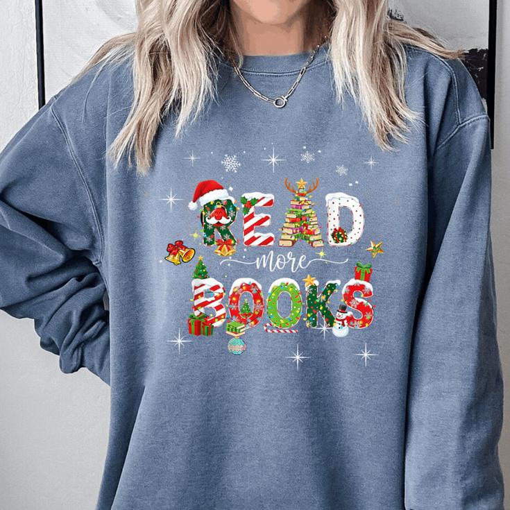 Teacher Read More Books Christmas Reading Bookworm Librarian Comfort Colors Sweatshirt