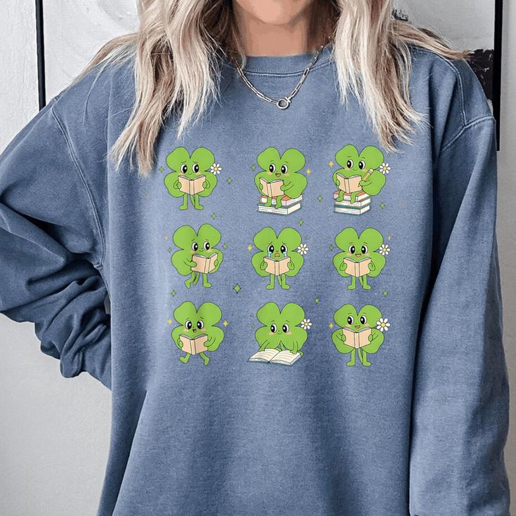 Teacher Reading Shamrock St Patrick’s Day Book Lover Kids Comfort Colors Sweatshirt