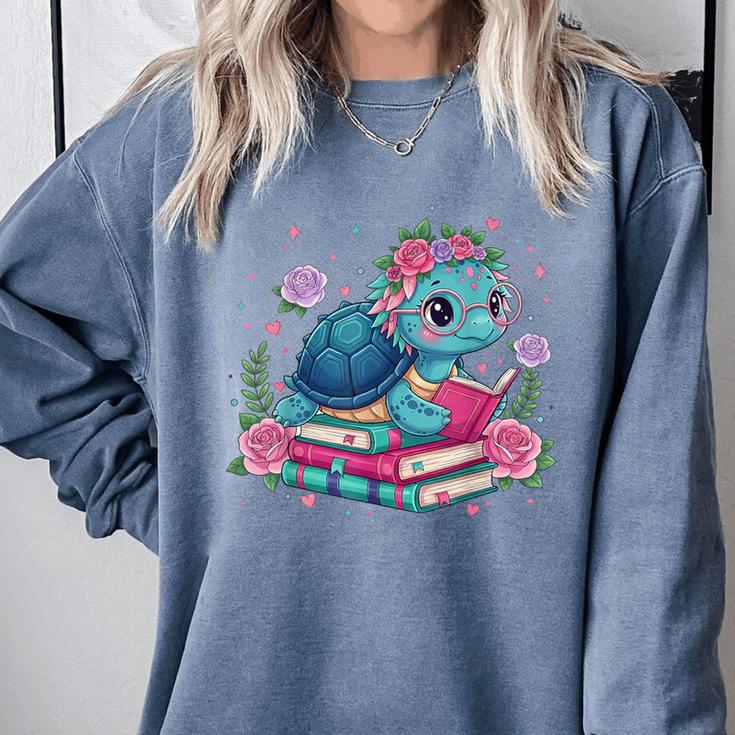 Turtle Bookworm Reading Book Bookworm Book Nerd Cute Graphic Comfort Colors Sweatshirt