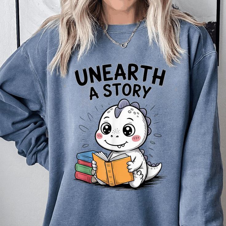 Unearth a Story Cute Dinosaur Summer Reading 2026 Dino Book Comfort Colors Sweatshirt