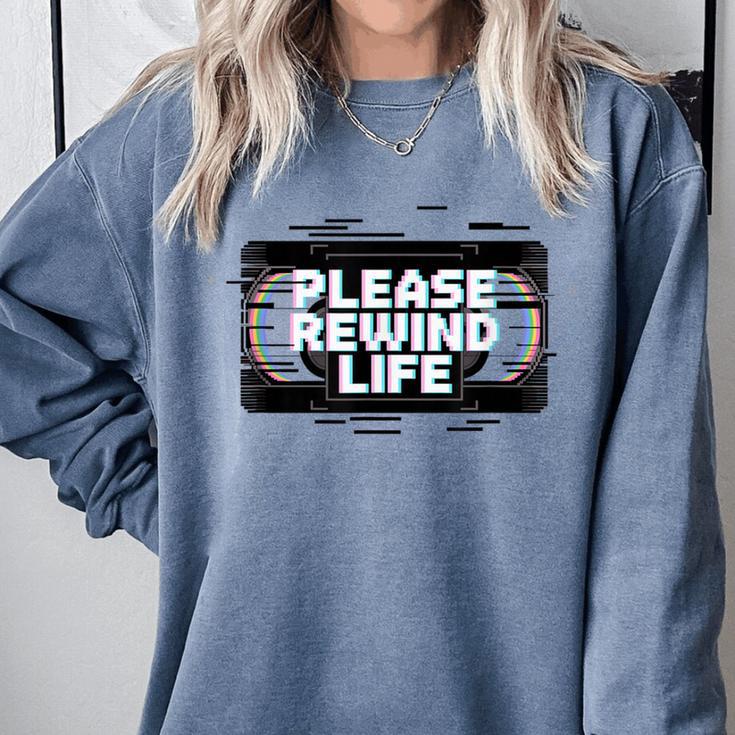 VHS Tape Rewind Glitch 90s Retro Nostalgia Please Rewind Comfort Colors Sweatshirt