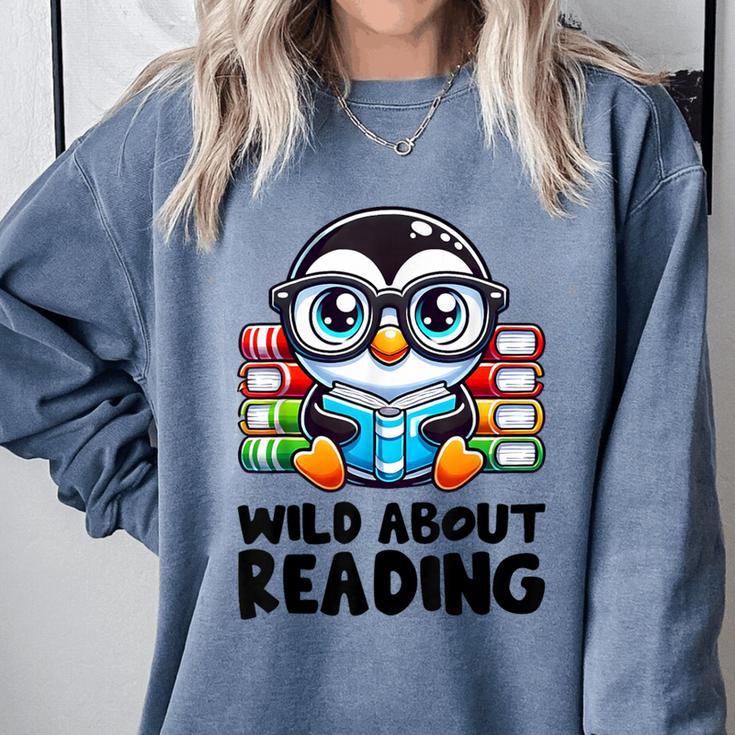 Wild About Reading Book Lover Penguin Comfort Colors Sweatshirt