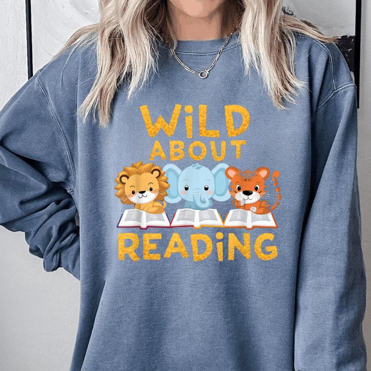 Wild About Reading Cute Animal Book Lover Kids Comfort Colors Sweatshirt