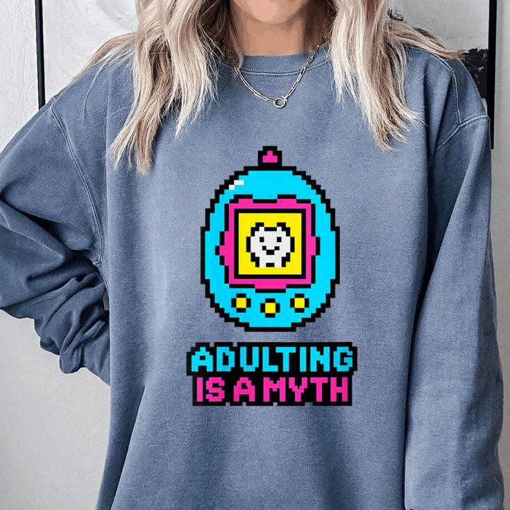 Women's Adulting Is A Myth Retro Pixel Pet Nostalgia Millennials Comfort Colors Sweatshirt