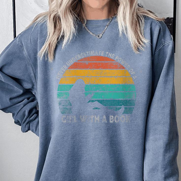 Women's Never Underestimate The Power Of A Girl With Book Reading Comfort Colors Sweatshirt