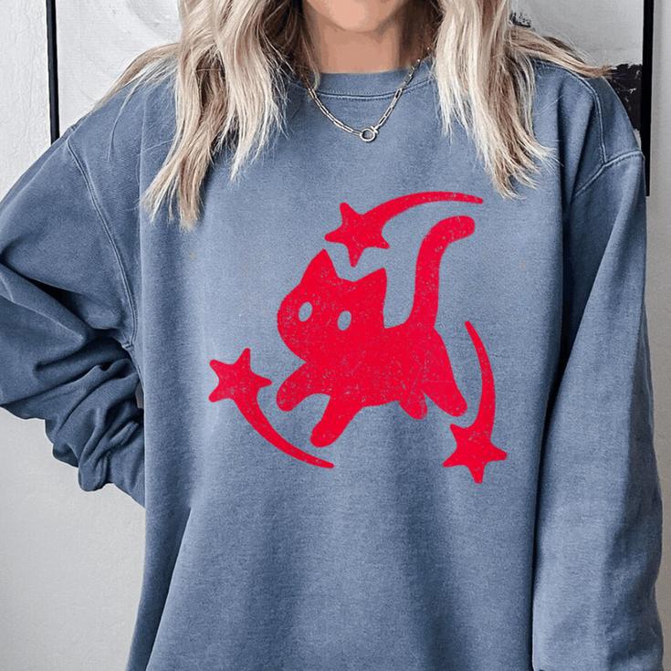 Yk2 Grunge Scary Cat With Shooting Stars 90s Nostalgia Comfort Colors Sweatshirt Yk2 Grunge Scary Cat With Shooting Stars 90s Nostalgia Comfort Colors Sweatshirt