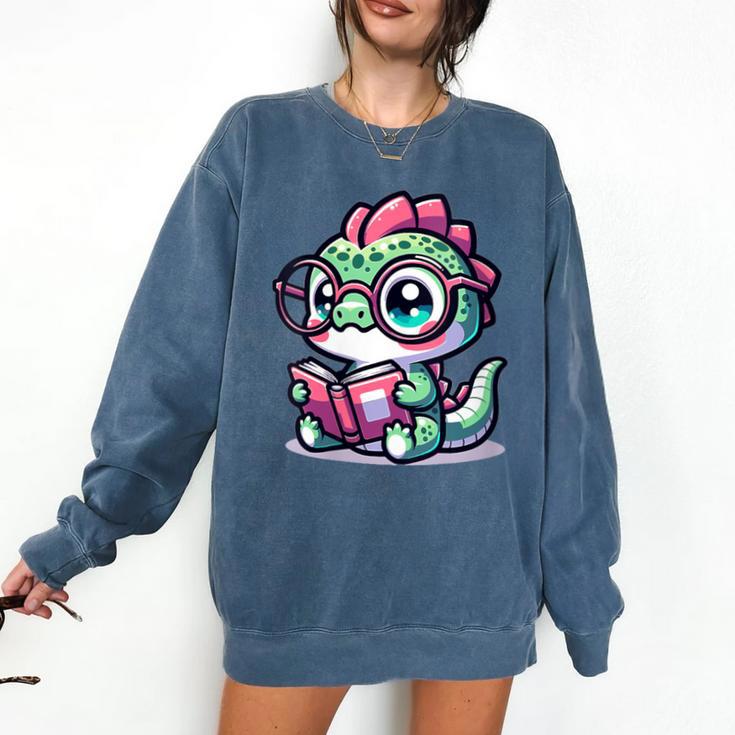 Adorable Book Lover Basilisk With Reading Glasses Cute Comfort Colors Sweatshirt