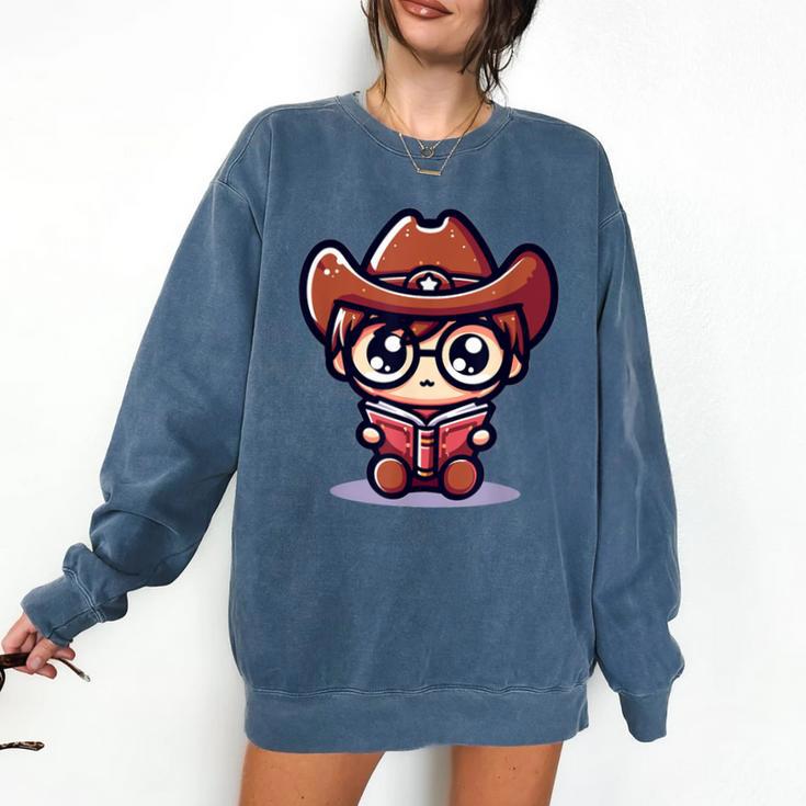 Adorable Book Lover Cowboy With Reading Glasses Cute Comfort Colors Sweatshirt