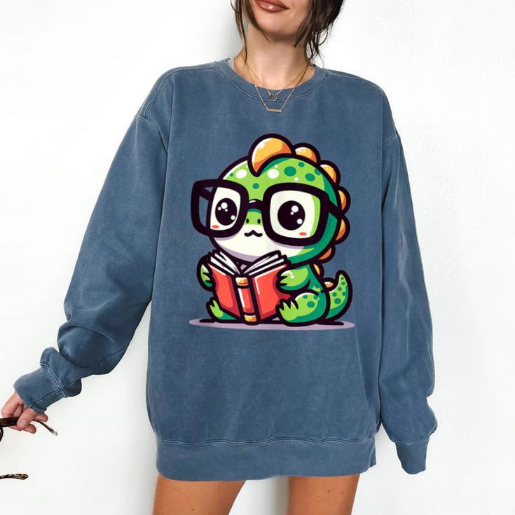 Adorable Book Lover Iguana With Reading Glasses Cute Comfort Colors Sweatshirt