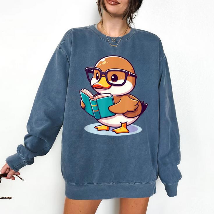 Adorable Book Lover Mallard Duck With Reading Glasses Cute Comfort Colors Sweatshirt