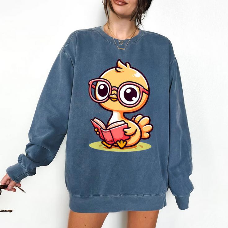 Adorable Book Lover Ostrich With Reading Glasses Cute Comfort Colors Sweatshirt