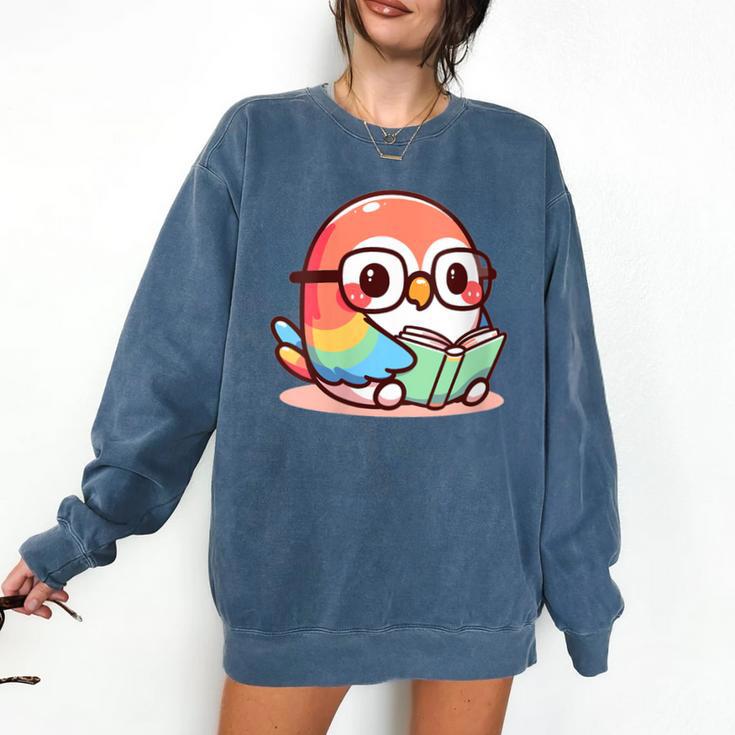 Adorable Book Lover Parrot With Reading Glasses Cute Comfort Colors Sweatshirt