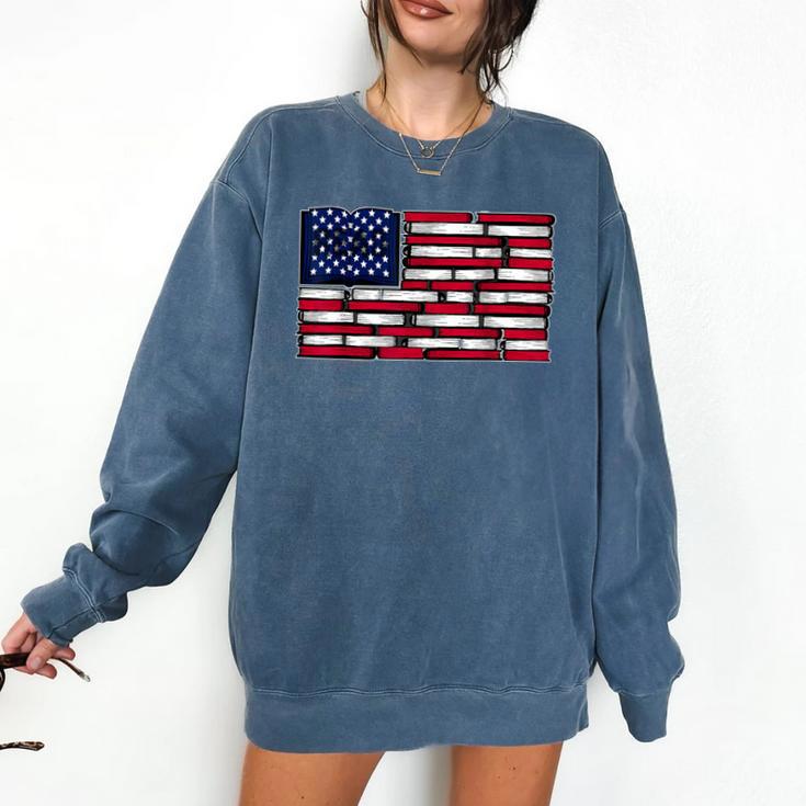 America US Flag Books Library Reading For Book Lover Reader Comfort Colors Sweatshirt