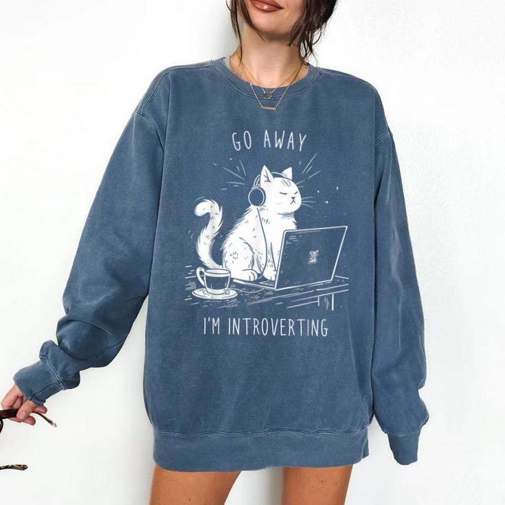 Antisocial Introvert Cat With Coffee On Computer Emo Goth For Men Women Comfort Colors Sweatshirt