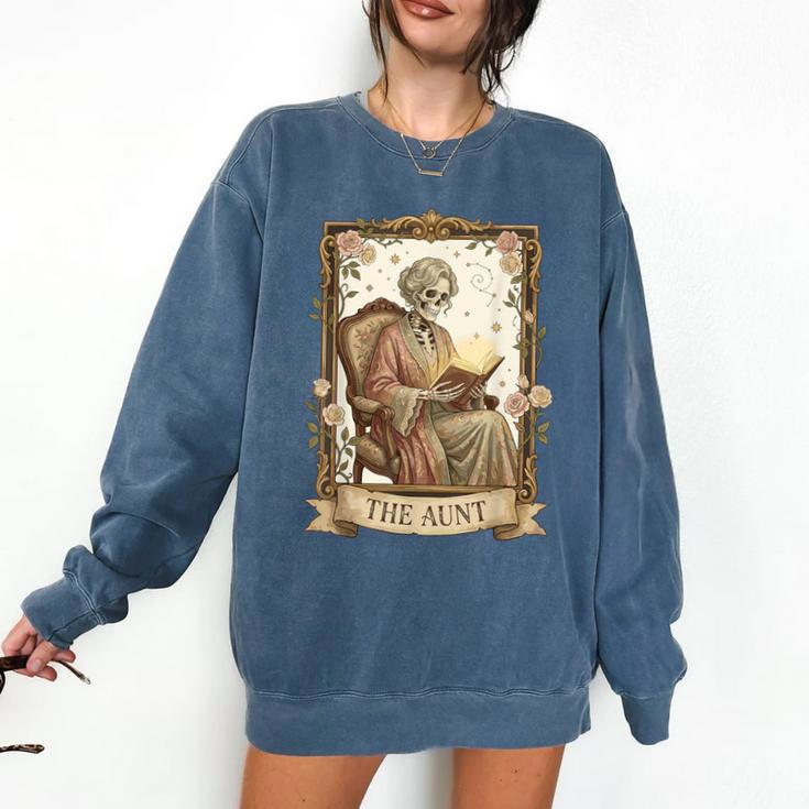 The Aunt Tarot Card Women Skeleton Aunty Book Lover Comfort Colors Sweatshirt