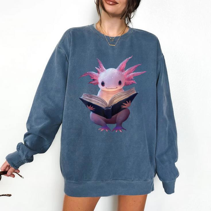 Axolotl Bookworm Reading Book Kawaii Graphic Comfort Colors Sweatshirt