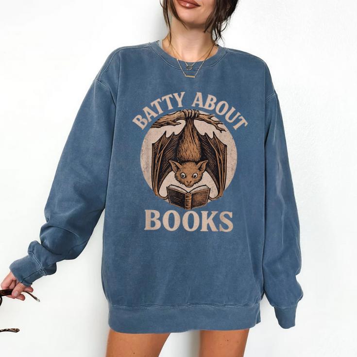 Batty About Books Reading Book Lover Men Women Distressed Comfort Colors Sweatshirt