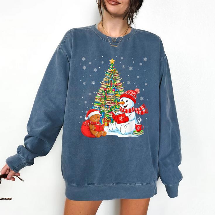 Book Christmas Tree Bookworm Gingerbread Man Snowman Reading Comfort Colors Sweatshirt