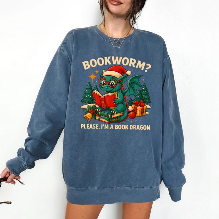 Book Dragon Christmas Reading For Fantasy Lovers Comfort Colors Sweatshirt