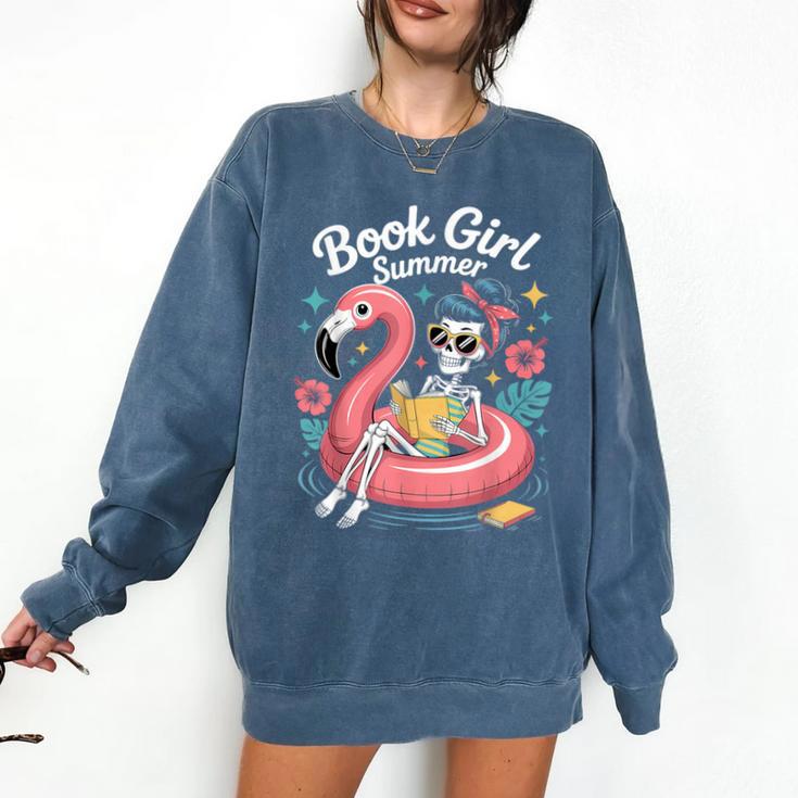 Book Girl Summer Skeleton Reading Books Lovers Beach Comfort Colors Sweatshirt
