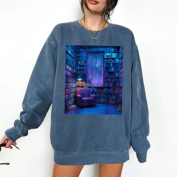 Book Library Bookshelf Armchair Window Pattern Print Comfort Colors Sweatshirt