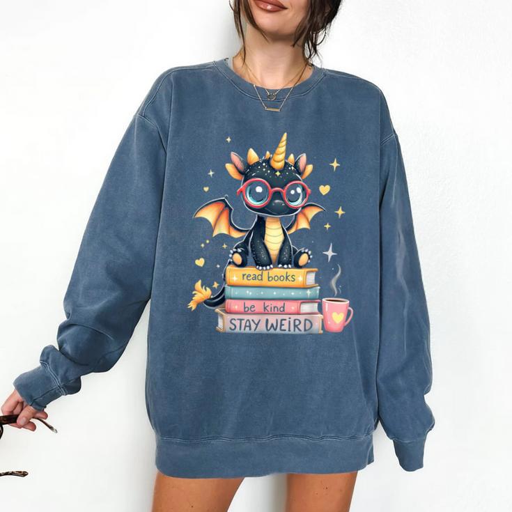 Book Lover Chibi Dragon With Big Red Glasses Bookworm Comfort Colors Sweatshirt