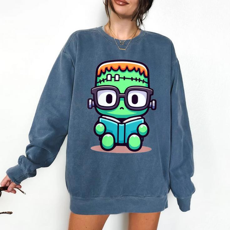 Book Lover Frankenstein's Monster With Reading Glasses Comfort Colors Sweatshirt