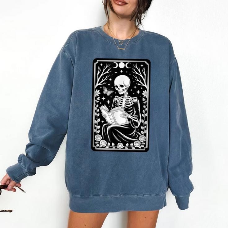 Book Lover The Reader Tarot Card Skeleton Reading Comfort Colors Sweatshirt