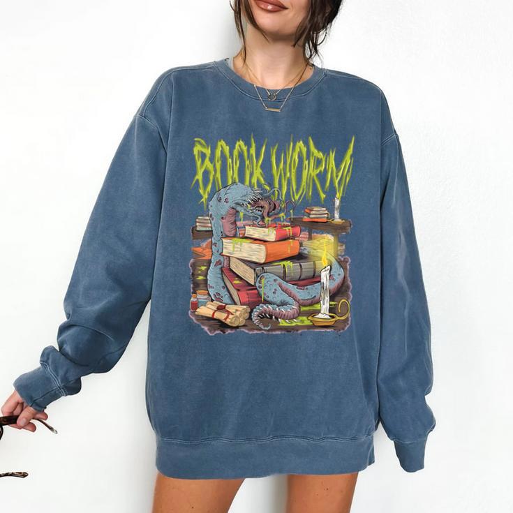 Graphic Book Worm Monster Horror Reading Book Lover Comfort Colors Sweatshirt