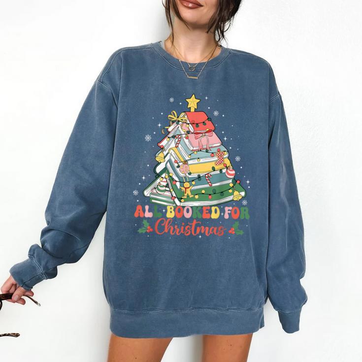 All Booked For Christmas Book Lovers Xmas Tree Lights Comfort Colors Sweatshirt