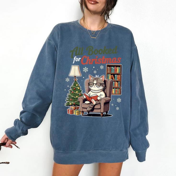 All Booked For Christmas Cute Bookish Cat Lover Comfort Colors Sweatshirt