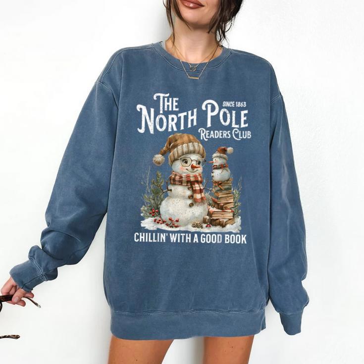 Bookish Christmas North Pole Book Club Snowman Book Worm Comfort Colors Sweatshirt