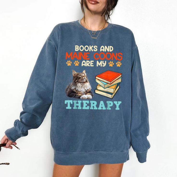 BOOKS AND MAINE COONS ARE MY THERAPY Main Coon Comfort Colors Sweatshirt