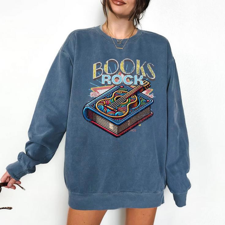 Books Rock Rock'n Roll Science Of Reading Teachers Guitar Comfort Colors Sweatshirt