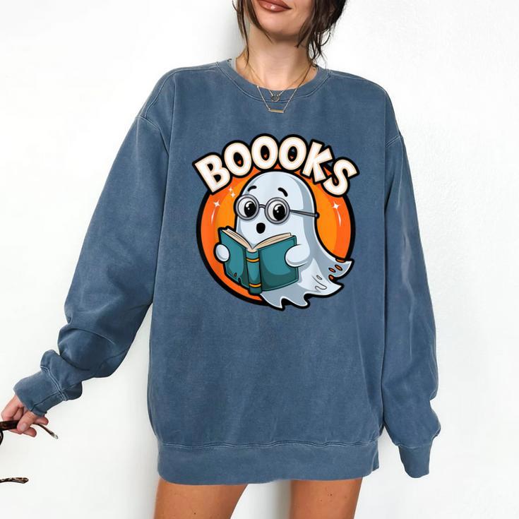 BOOOKS Cute Ghost Reading Books  Halloween Comfort Colors Sweatshirt