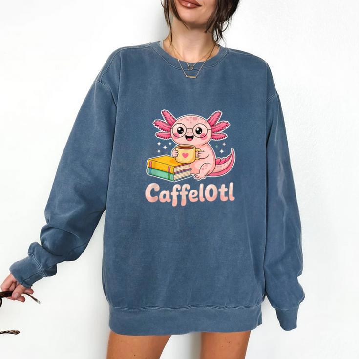 Caffelotl Cute Axolotl Pun Coffee Book Lover Kawaii Humor Comfort Colors Sweatshirt