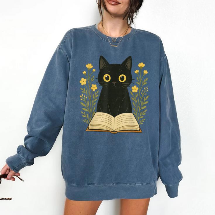 Cat Reading Book Flowers Comfort Colors Sweatshirt
