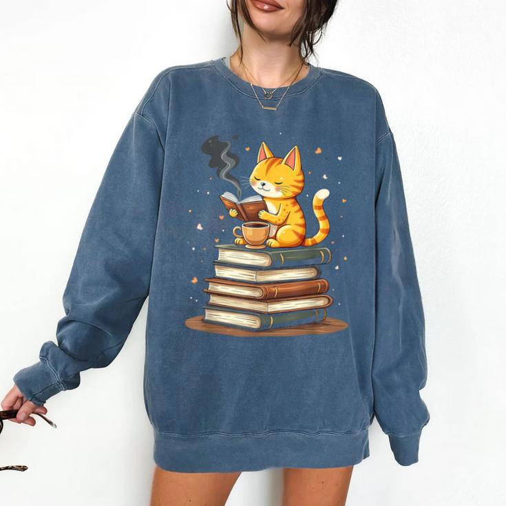 Cat Reading Books Comfort Colors Sweatshirt