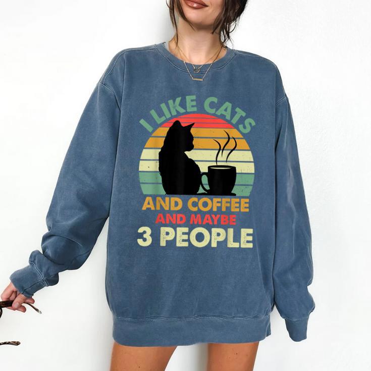 Cats Coffee & 3 People Tee Cute Font Introvert Humor Comfort Colors Sweatshirt